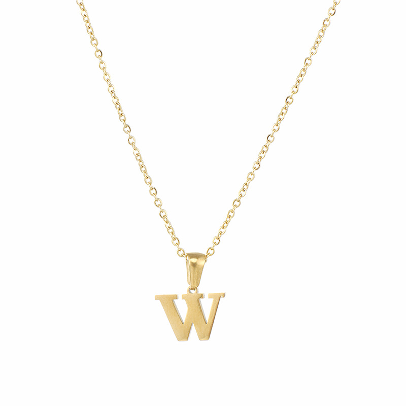 Gold color / 1 Piece Simple Series Simple Letter W Stainless Steel  Gold Color Women's Pendant Necklaces Picture23